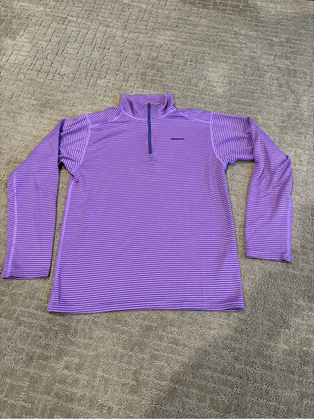 Patagonia Purple Striped Quarter-Zip Capilene Pullover